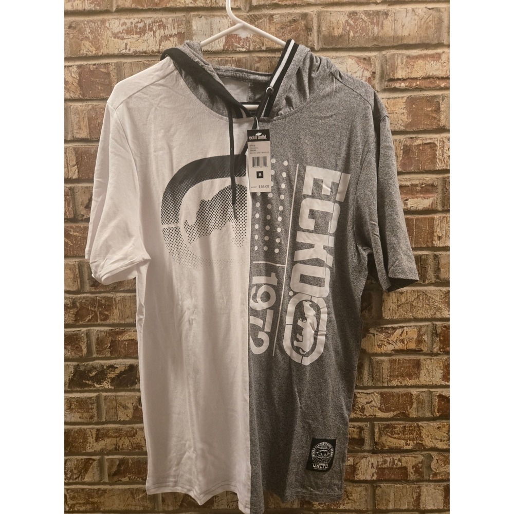 Ecko Unltd. Color Block Hoodie T-Shirt Mens Size M White Gray Short Sleeve